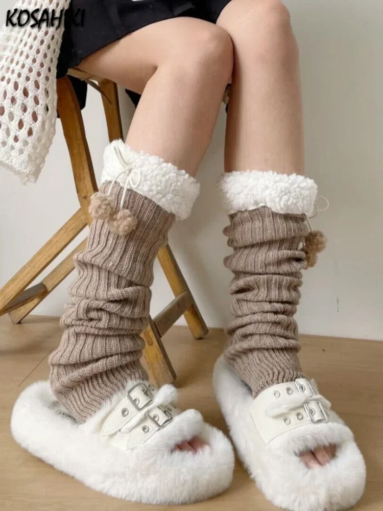 Harajuku Streetear Japanese Style Women Knitted Leg Warmers Cover  Student Autumn Y2k Casual Loose Lolita Kawaii Crochet