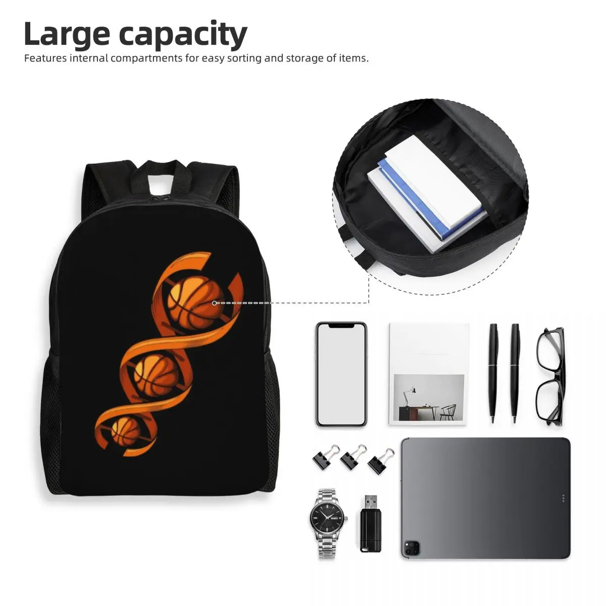 Basketball Is In My DNA mochila para hombres y mujeres, bolsa de libros para estudiantes universitarios, bolsa deportiva para computadora portátil de 15 pulgadas, Idea de regalo