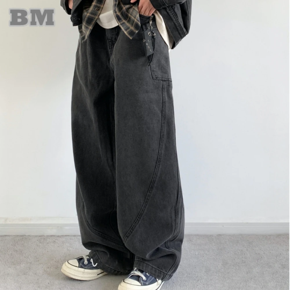 Japanese Street Wear High Quality Black Baggy Jeans Men Women Clothing Harajuku Distressed Denim Cargo Pants Loose Trousers