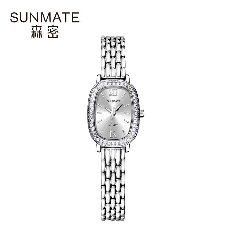 SUNMATE Brand Luxury Fashion Elegant Waterproof Luminous Needle Watch Bracelet Diamond Stainless Steel Quartz Women's Watch