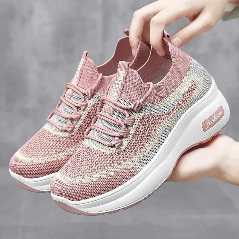 

Women's Spring Platform Casual Sports Women's Shoes Heightening Shoes Breathable and Comfortable Lace-up Mother Shoes