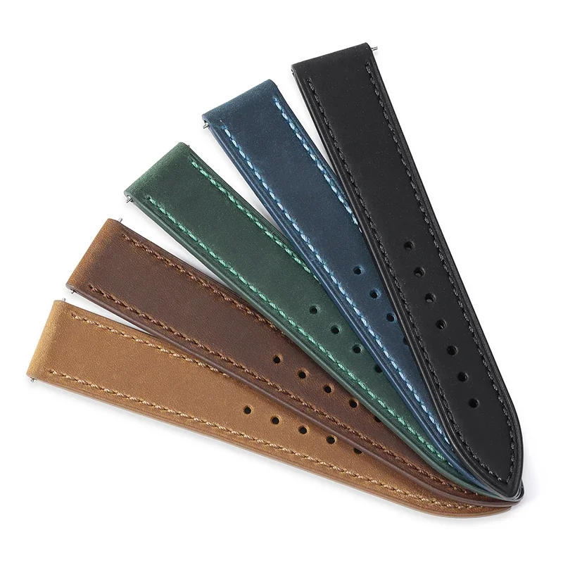 خمر حزام ساعة جلدية 18 مللي متر 19 مللي متر 20 مللي متر 22 مللي متر 24 مللي متر ل رولكس لهواوي GT4/3 جلد البقر الإفراج السريع سوار للطي مشبك