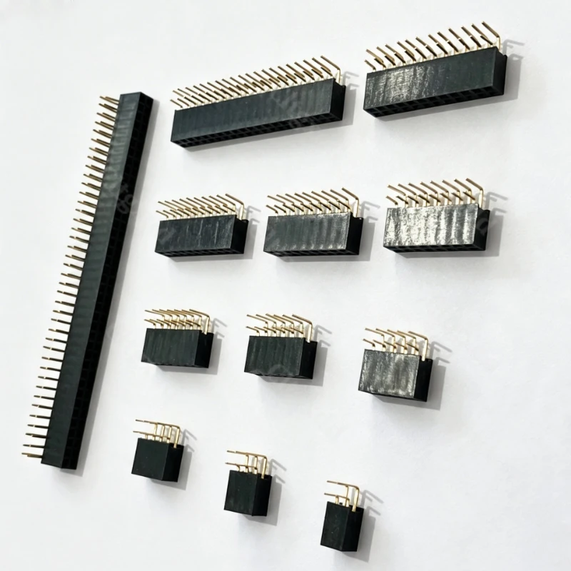 10 Stück 90-Grad-Winkelstecker, zweireihig, Buchsenleiste, 2,54 mm Rastermaß, PCB-Buchsenstecker, 2×3, 2×4, 2×5, 2×6, 2×7, 2×8, 2×20, 2×40 Pins – Detail 10