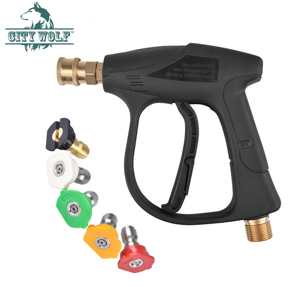 Short Handle High Pressure Washer Gun with 5 Spray Nozzle Tips For Car Washing And Garden Cleaning Tools Water Gun Car Clean