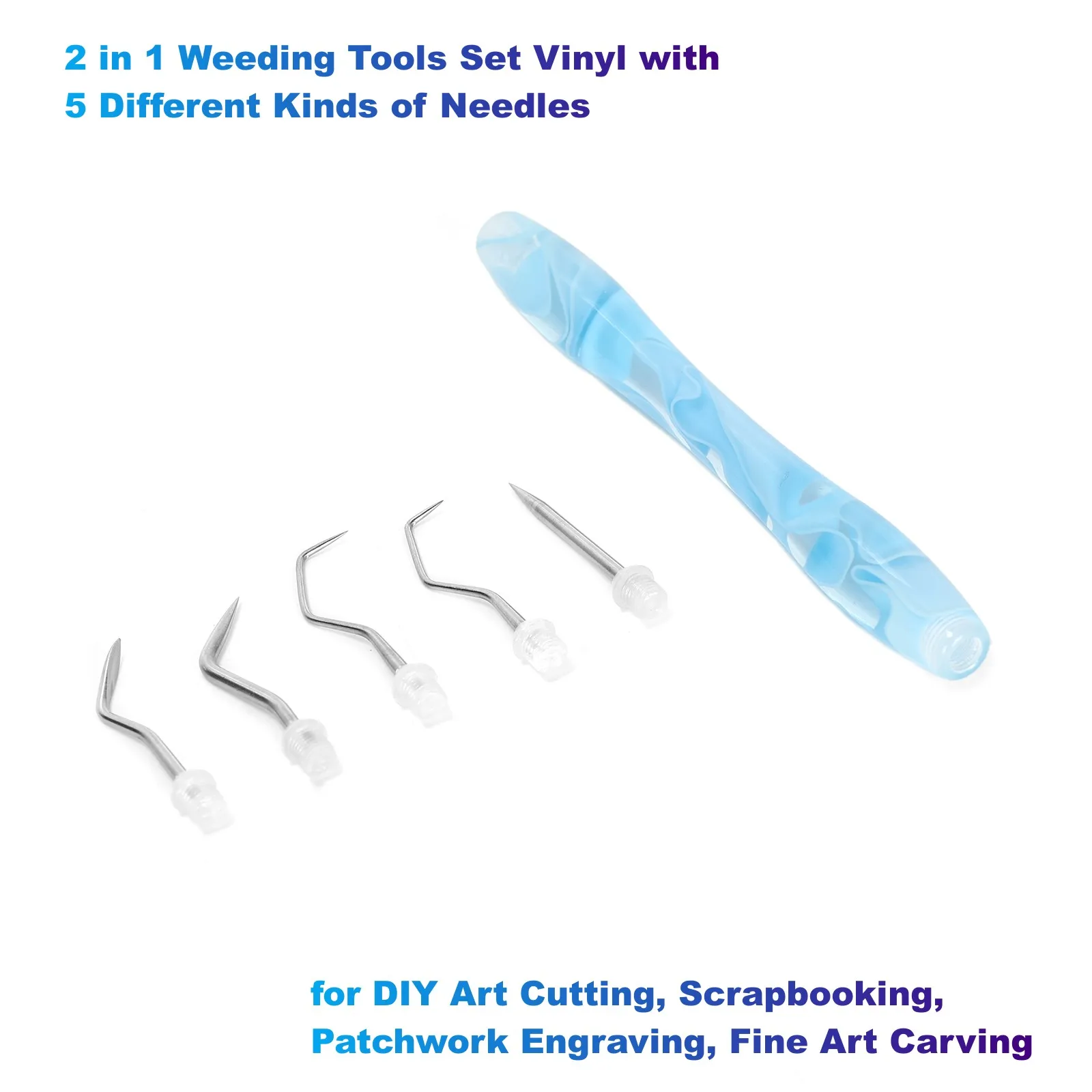 

2 in 1 Weeding Tools Set Vinyl with 5 Different Kinds of Needles for DIY Art Cutting, Scrapbooking, Patchwork Engraving