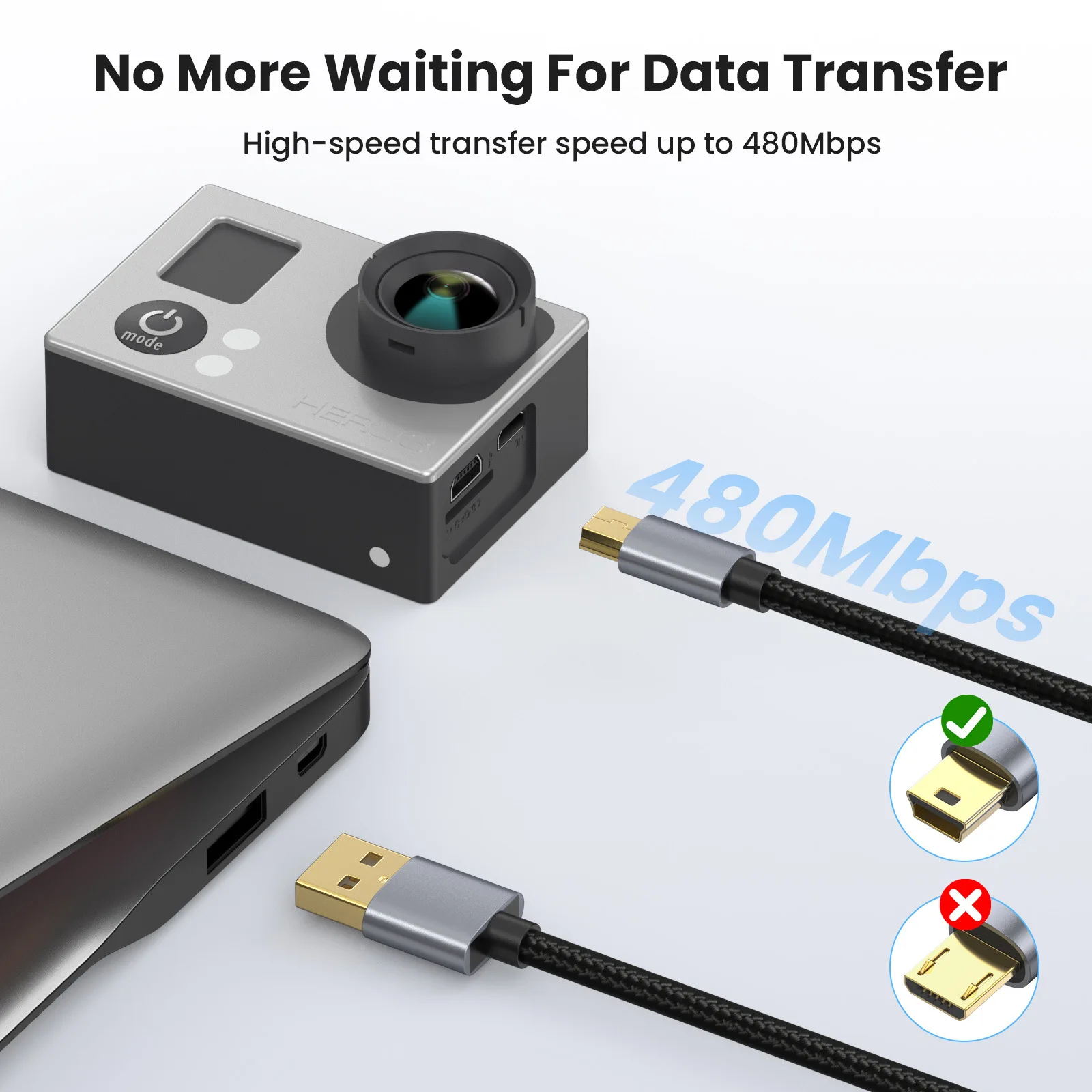 Mini USB Cable Standard USB 2.0 to Mini B Male Charger Cord Durable USB Mini Charging Cable Compatible with PS3 Controller,