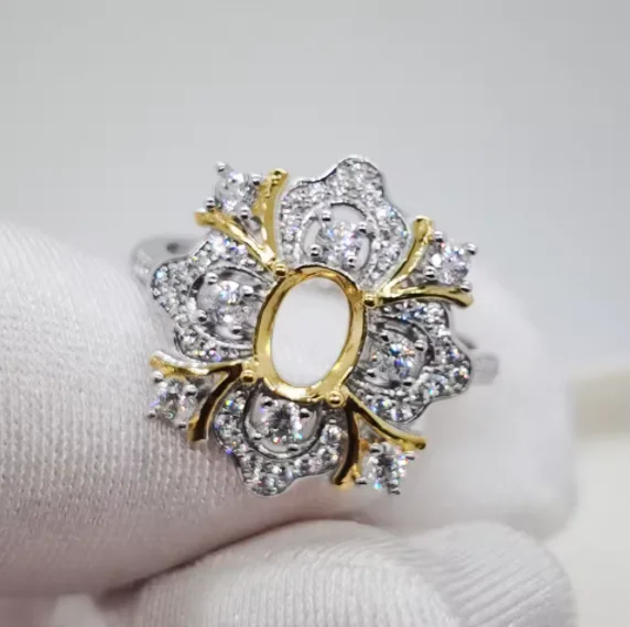 925 Silver Gemstone Ring Setting 18K White and Yellow Gold Plating Ring Setting Jewelry DIY Supplier
