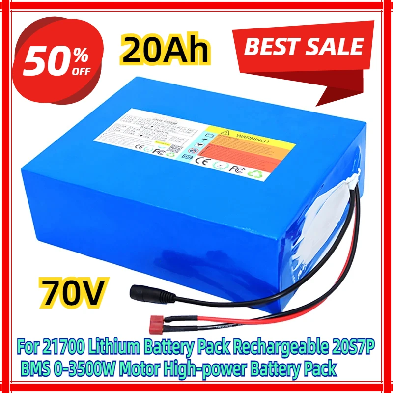 For 21700 72V 20ah Lithium Battery Pack Rechargeable 20S7P BMS 0-3500W Motor High-power Battery Pack