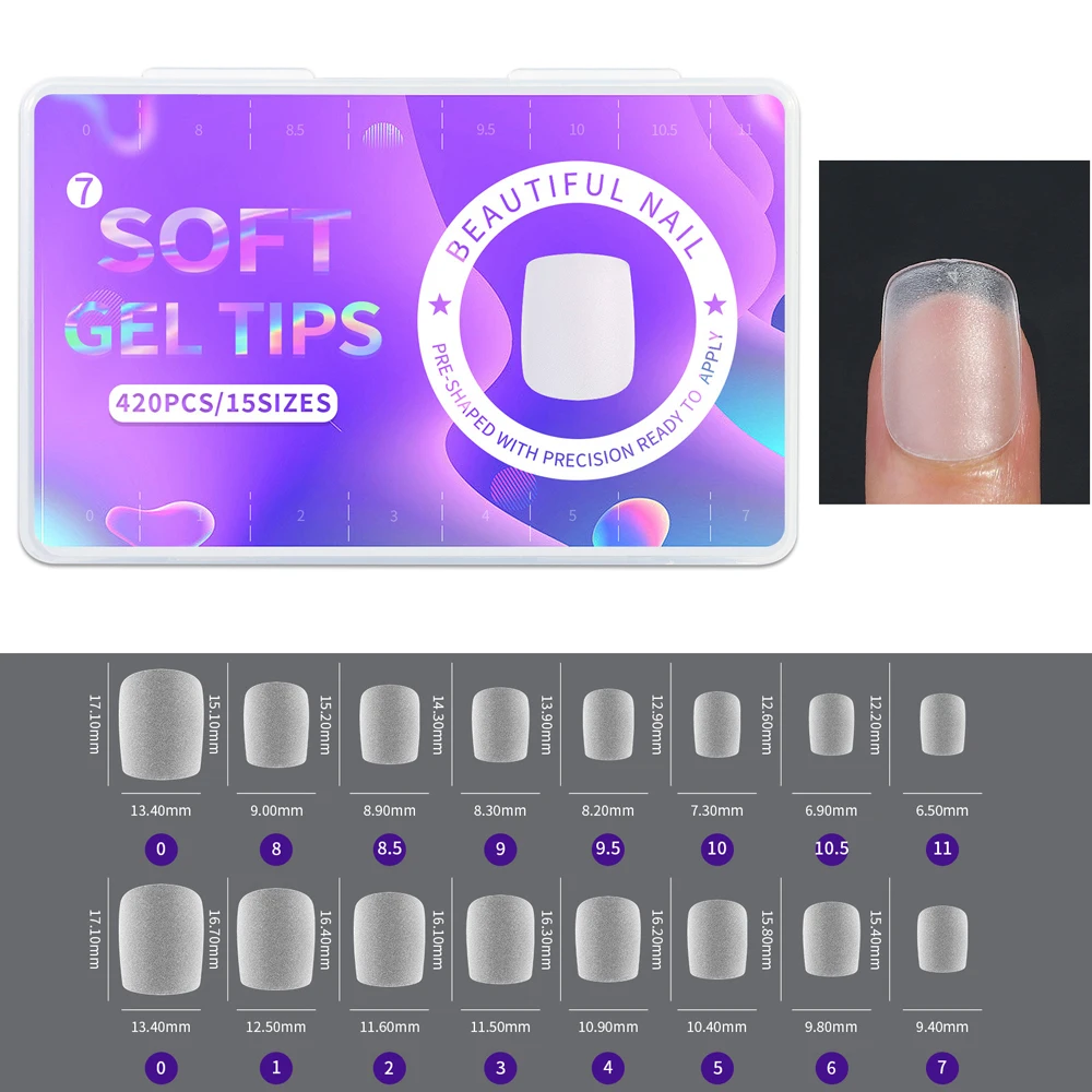 420 Stück Weiche Matte Mandelförmige Nagelspitzen, Voll Transparent, Soak-Off Gel, Kurze T-Form, Runde Ovale Kapselspitzen für Nagelkunst-Dekoration – Detail 12