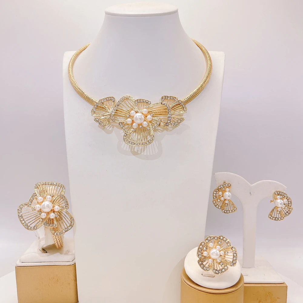 

Elegant women's wedding jewelry set fashionable African style hot selling new necklace earrings bracelet ring