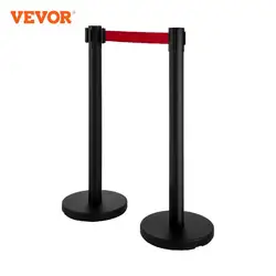 VEVOR Stanchion Post Barriers 4-Set Line Dividers Stainless Steel Stanchions with 6.6 Black Retractable Belts Queue Stanchions