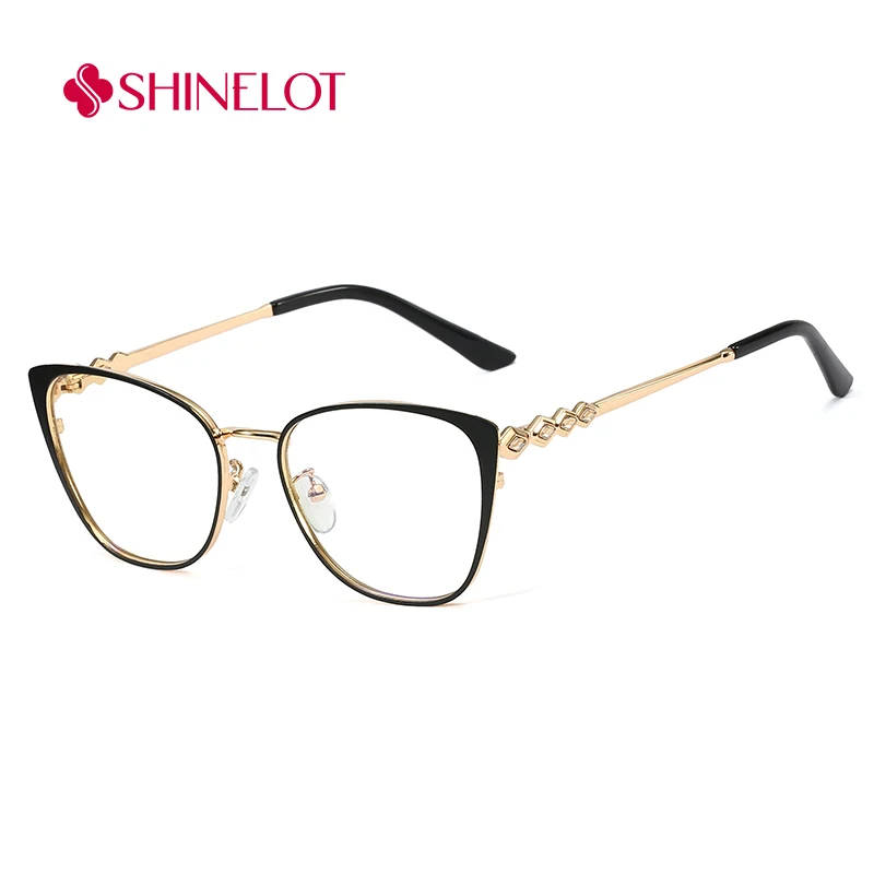 

95667 High Quality Cat Eye Glasses Diamond Studded Eyeglass Frame Full Frame Youth Style Female Metal Eyewear