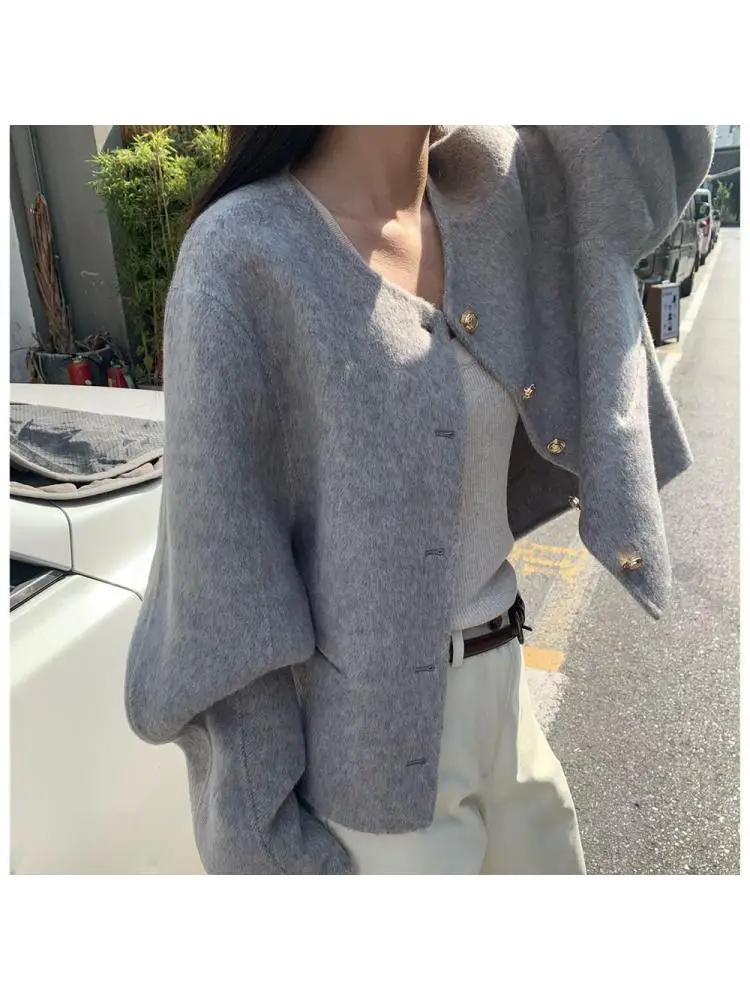 Short Woolen Jackets 2023 Autumn/Winter Korean-Style Metal Single Breasted Round Neck Loose Rabbit Hair Women Wool Coats