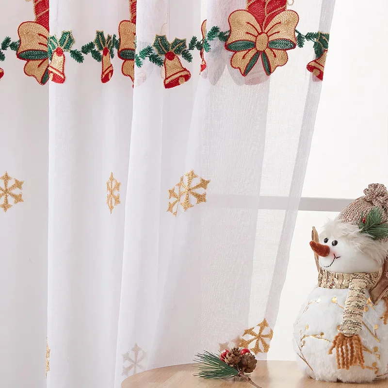 New Style of Snowflake Embroidered Window Screen Sweet Christmas Tulle Curtains Living Room Bedroom Transparent Yarn