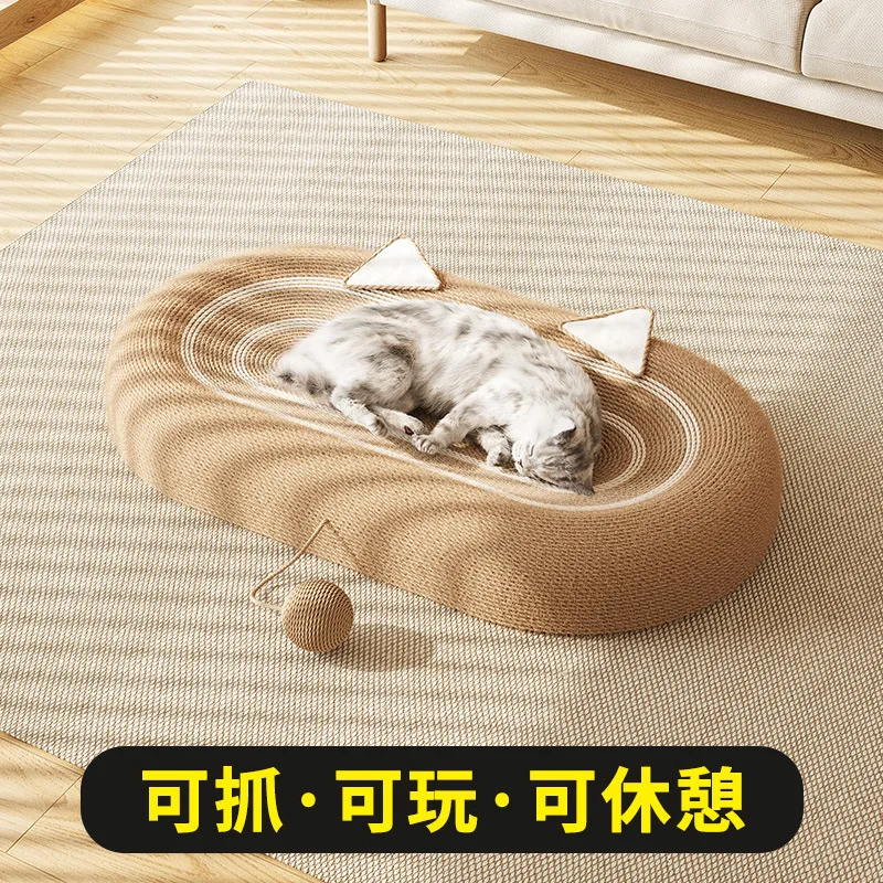 Non Shedding Circular Oversized Cat Litter Pot with Hemp Rope That Won't Break Sisal Cat Scratch Board Integrated with Cat Bed