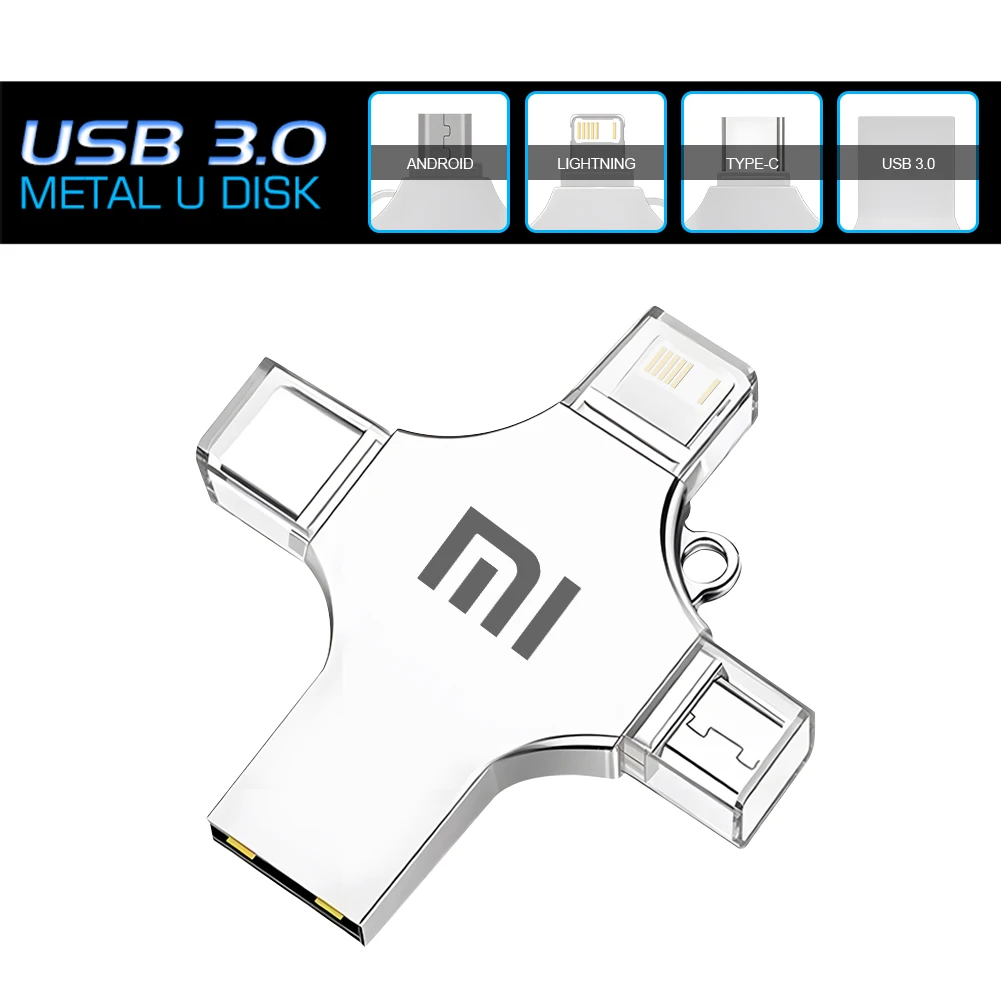 XIAOMI-Type-C OTG USB Flash Drive, Memory Stick para iPhone, Android, PC, Micro USB 3.0 Pendrive, 4 em 1, 2TB, 3.0