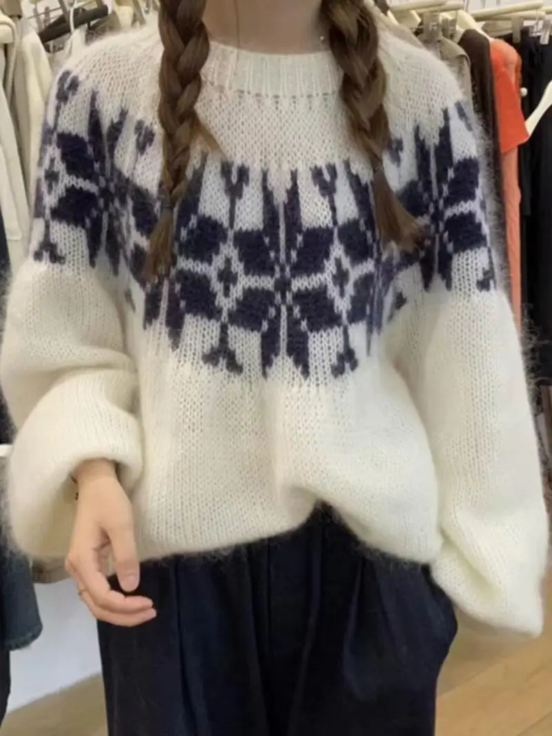 

Женский вязаный свитер в стиле ретро Lazy Sle, мягкий, уютный, круглый, Ne Lantern Sve Color Blo, осенне-зимний, универсальный, Новое поступление