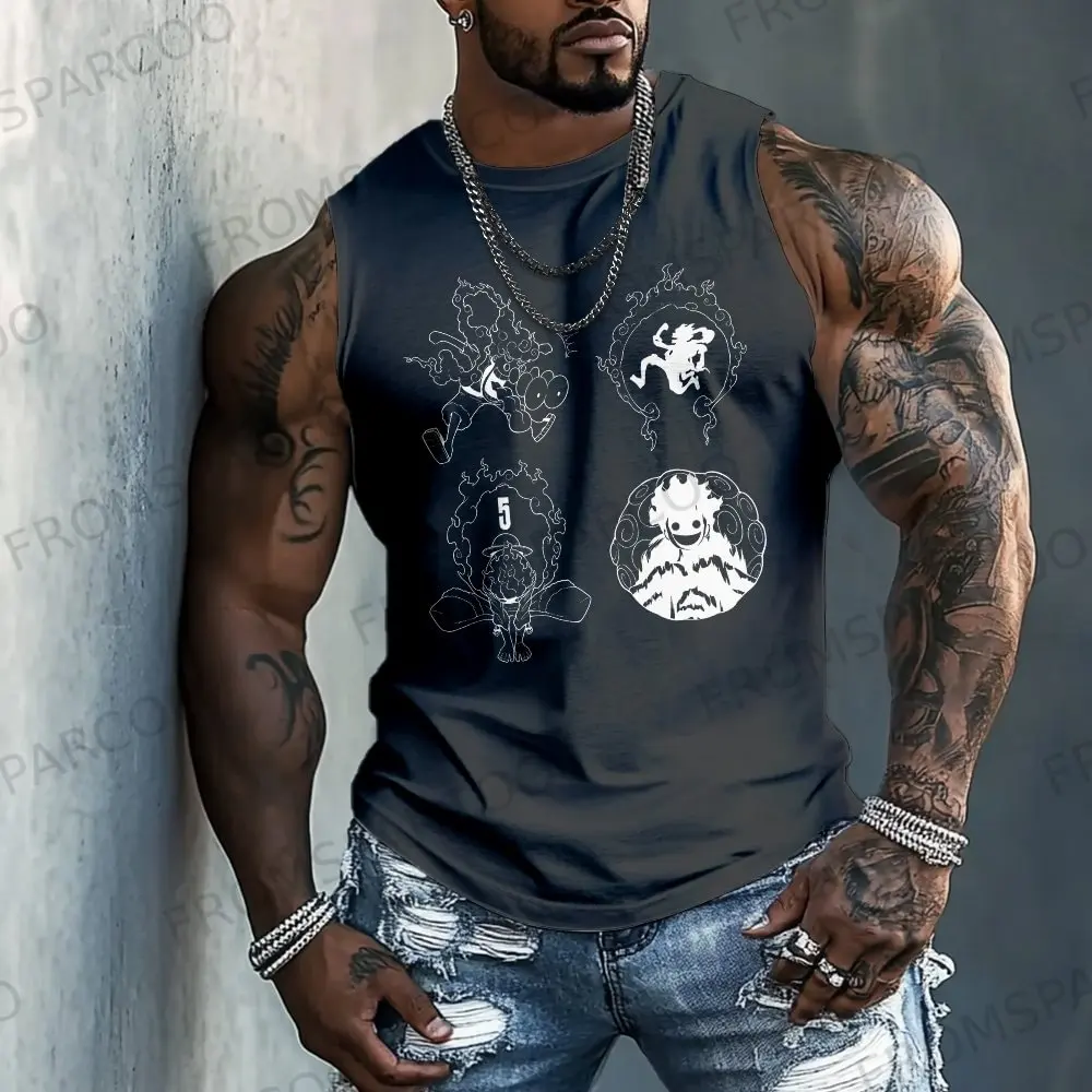 2025 قطعة واحدة أنيمي لوفي زورو الطرفية المطبوعة القطن الخالص تانك القمم رياضة الرجال فضفاض الرياضة الصيف قمة الموضة