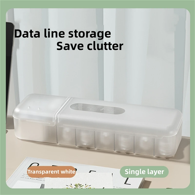 Organizer Charger Cord Storage Box With 7 Compartments Reusable Data Cable Storage Case For Home Or Travel Cable Storage Box