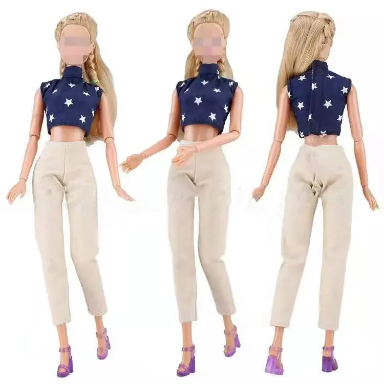 Moda krótkie bluzki i spodnie 1/6 BJD ubrania dla Barbie akcesoria dla lalek ubranie koszula Denim spodnie dla dzieci zabawki do domku dla lalek