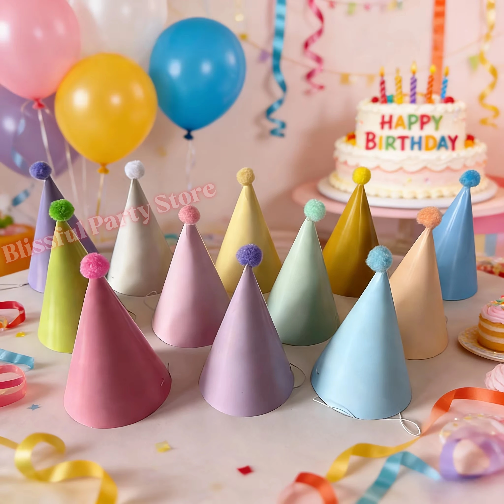 カラフルな誕生日パーティーハット マカロンの円錐形の帽子 誕 - Party Hat Cone のレビューと価格