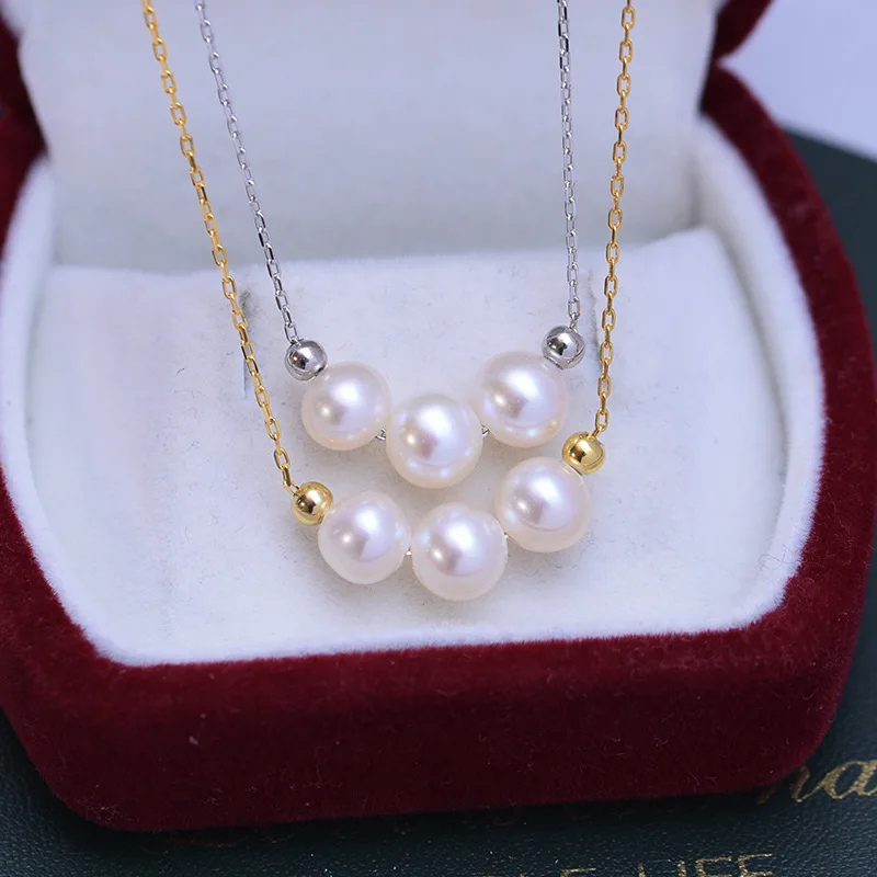 Natural freshwater pearl necklace for women, 6-7mm white round bead pendant, French fashionable style,s925 silver gold-plated