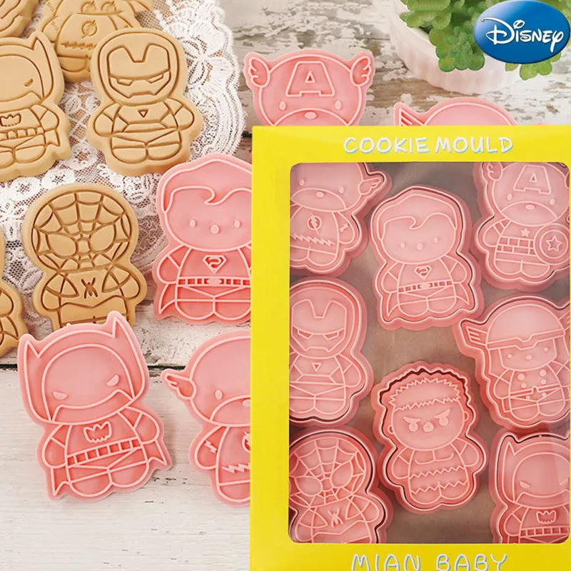 Disney 8pcs Anime Spider man Cookie Cutte  Hulk Super Heros DIY Cake Mould Biscuit Press Stamp Embosser Figure Toys Gifts