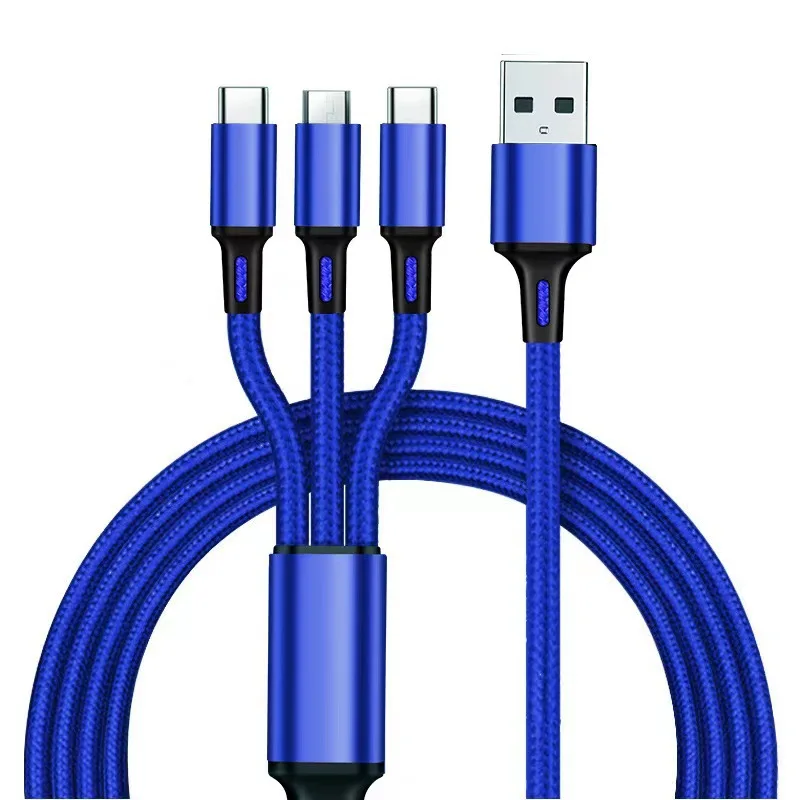 3-in-1 USB-Ladekabel 1,2 m, Typ C, Micro-USB, iOS, Multi-Ladekabel für iPhone, Huawei, Samsung, Nylon-Geflecht