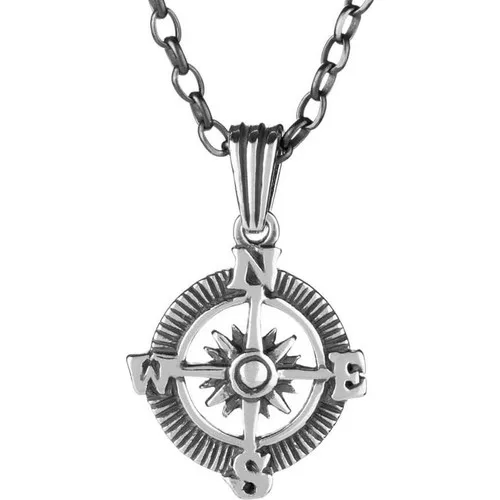 Moment Ring Compass Model 925 Sterling Silver Men Necklace Thick Chain