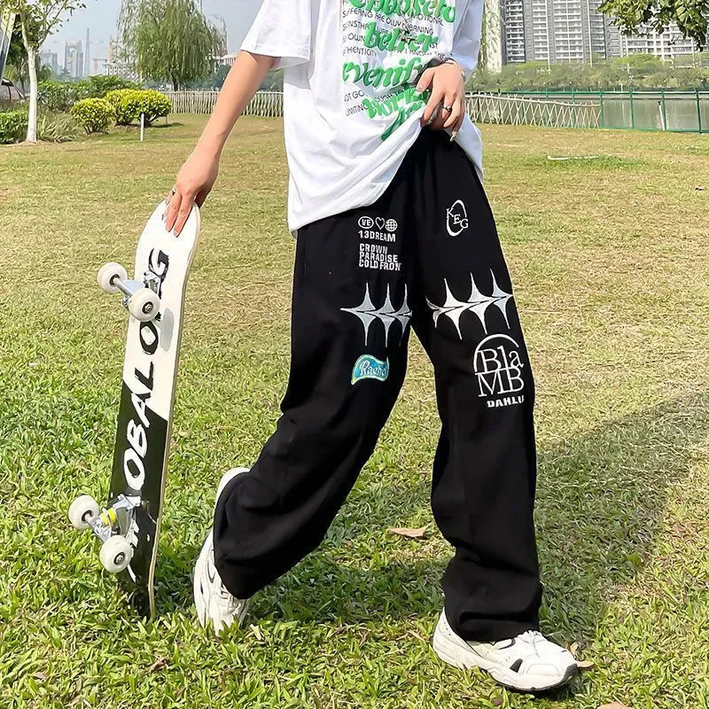 

American Style Hip Hop Y2k Baggy Pants Women Letters Pattern Printed Graffiti Trousers Vintage Mid-Waist Wide Leg Streetpants