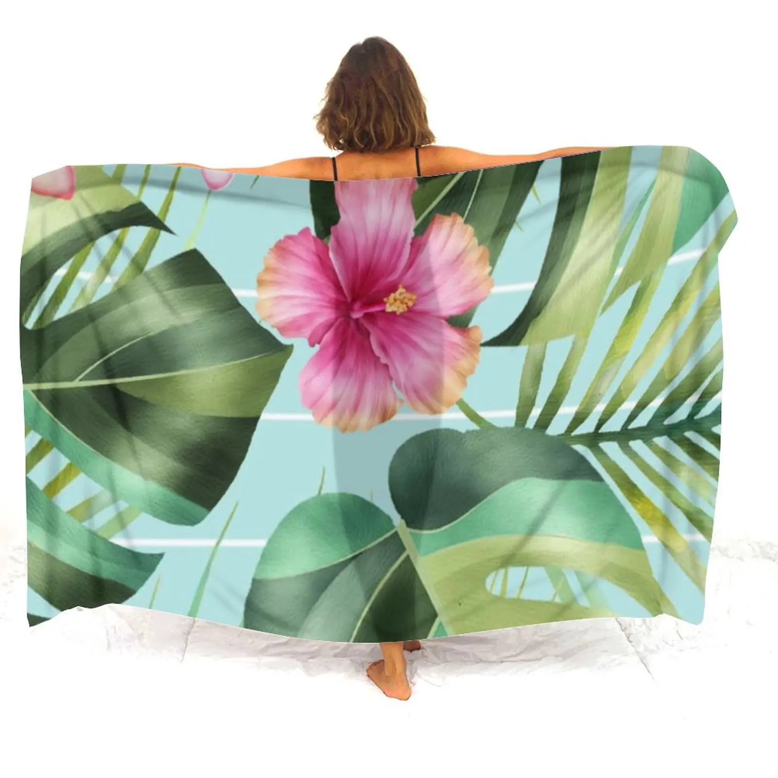 Polynesian Hibiscus Flower Salon Dress women's Shawl Salon Group Customizable Patterns Light And Thin Fabric