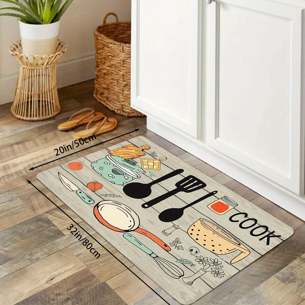 VIKAMA 1PC Kitchen knife and fork theme floor mat Kitchen door mat Home decor floor mat washable dirt resistant non-slip carpet