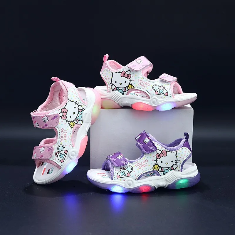 

Anime Hello Kitty Summer Children's Anti-Slip Casual Shoes Girls Led Light Sandals Cute Kids Beach Shoes Outdoor Shoes Gift