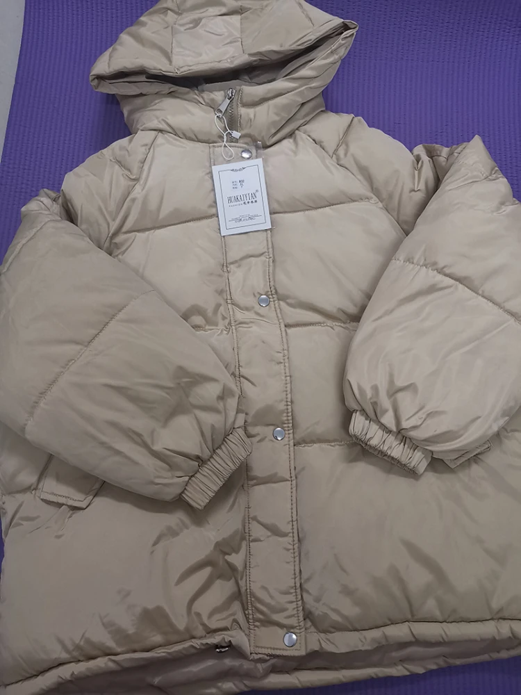 Jaqueta curta acolchoada de algodão feminino com capuz grosso, parkas soltas coreano, outwear oversize feminino, casacos de inverno femininos, novo,