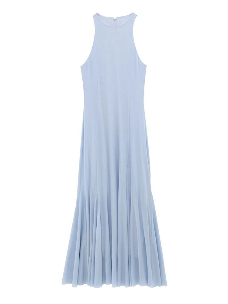 

OUROPEAN ZTATION 2025 Summer New Woman Chic Midi Skirt Top Edgy Female O-Collar Sleeveless Dresses Regular Fit Mid-length Dress