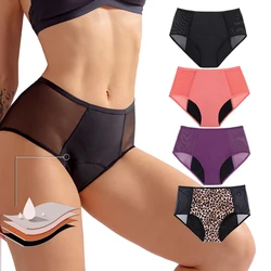 Sexy Women4-Layer Leakproof Menstrual Panties High Waist Absorbent Briefs Breathable Seamless5XL6XLSolid Period Underwear