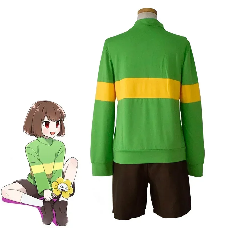 

25COSAnime Game Undertale Frisk Chara Cosplay Costume Andertail Sweatshirts High Collar Long Sleeve Clothing Shorts Knife Neckla