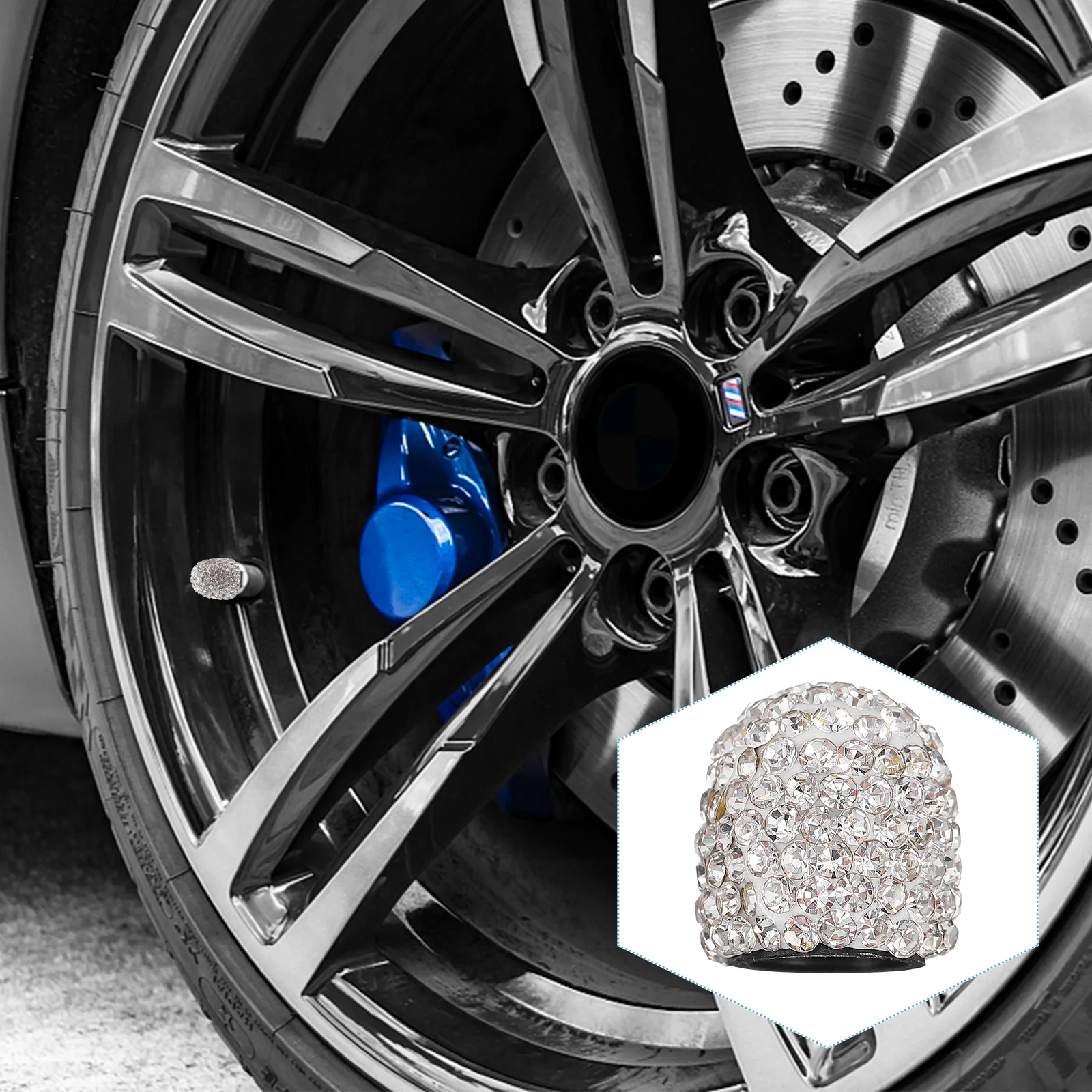 

4Pcs Rhinestone Tire Caps Luxury Car Valves Cover Waterproof Dustproof Safe Driving Rhinestone Valves Stem Caps