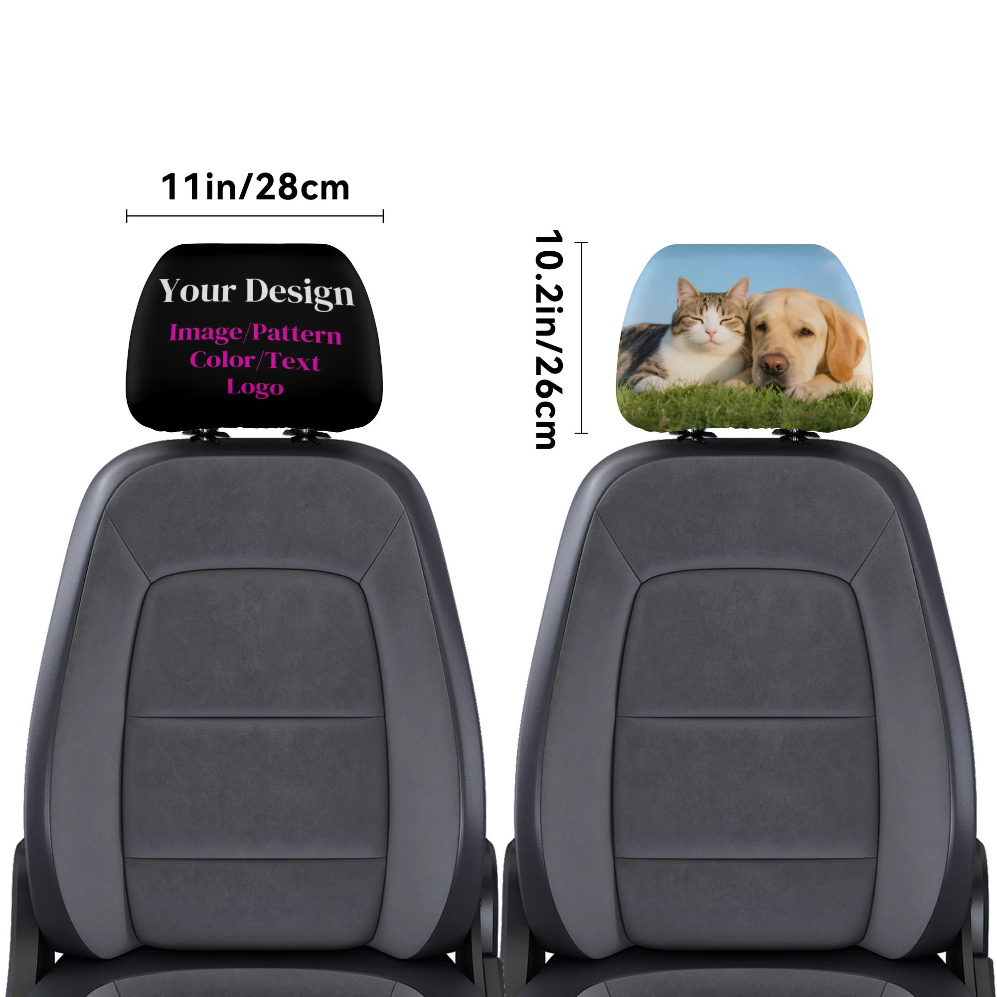 Custom Car Headrest Covers 2PCS Personalized Photo Text Logo Headrest Cover for Truck SUV Sedan Vehicle Seat Accessories image 2