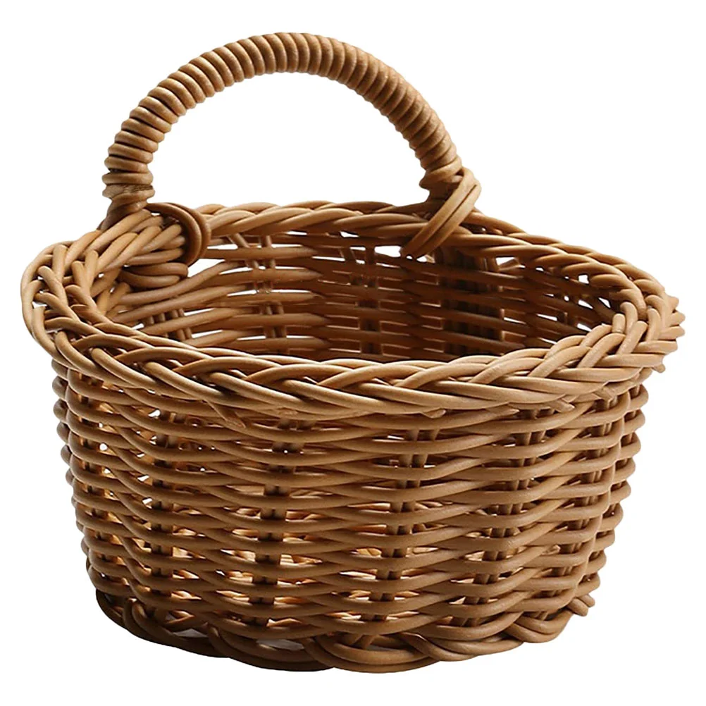 

Rattan Wall Hanging Basket Multi-function Kitchen for Flower Storage Pastoral Style Woven