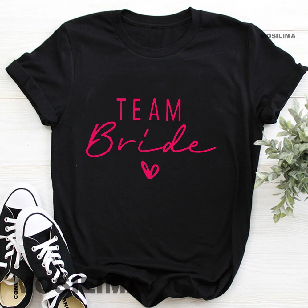 Bride Team Shirts Women Aesthetic Bachelorette Party Wedding Tops Bridesmaid T-shirt Summer O-neck Tops TX317