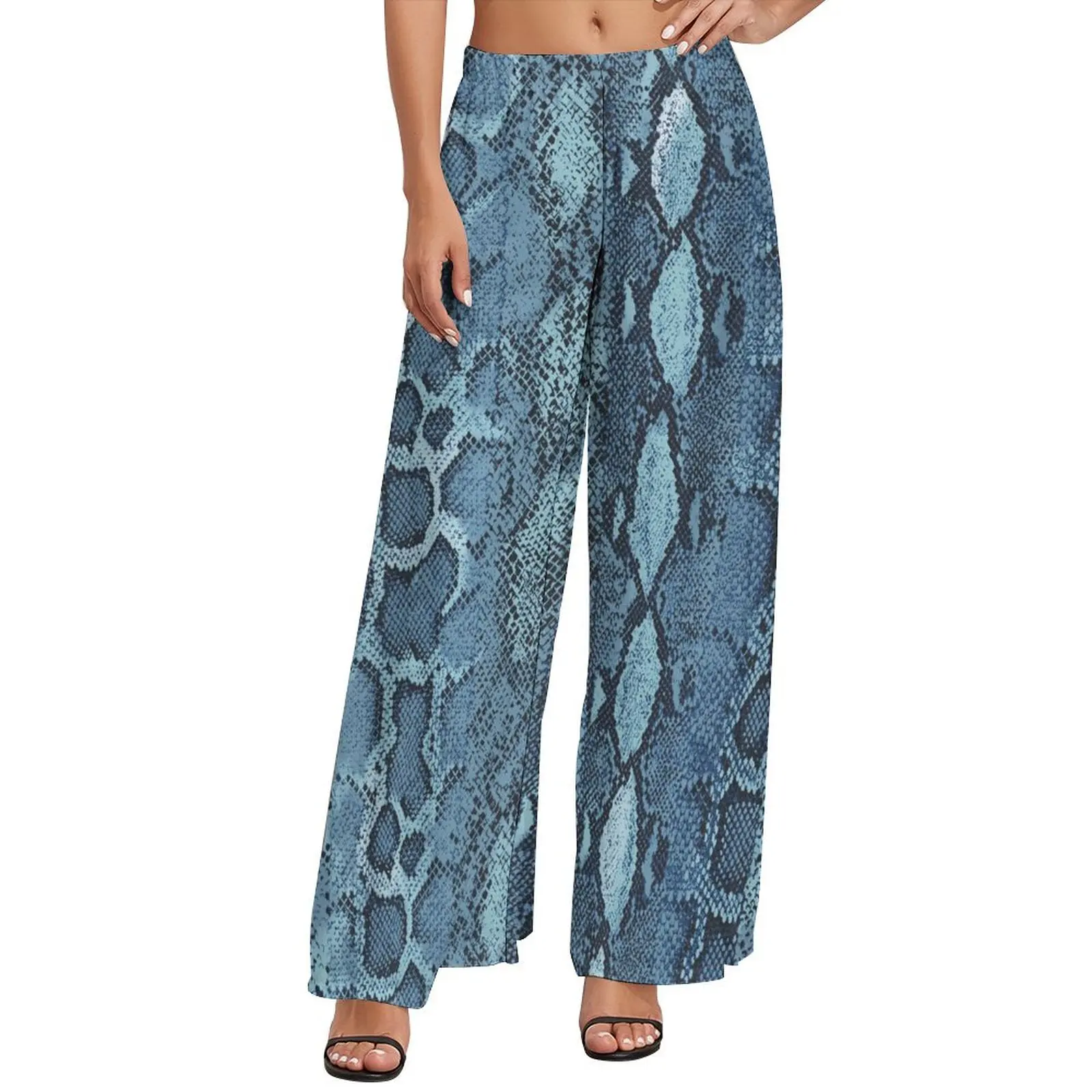 

Blue Snakeskin Pants Animal Print Aesthetic Straight Wide Pants Elastic High Waist Workout Trousers Big Size 5XL 6XL