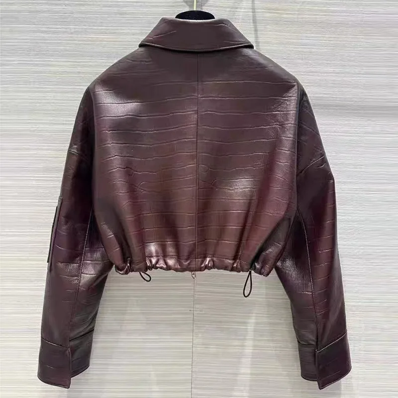 2024 New Sheepskin Leather Jacket Crocodile Pattern Soft High-quality Soft Leather Coat E65