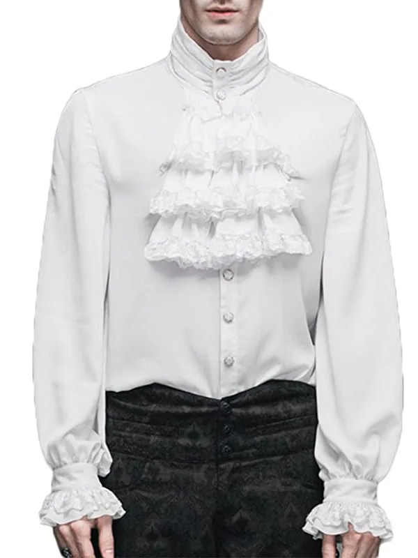 

Men's Ruffled Collar Long Sleeve Shirt Stand up Collar Floral Detail Standard Fit Style Breathable Polyester Fiber