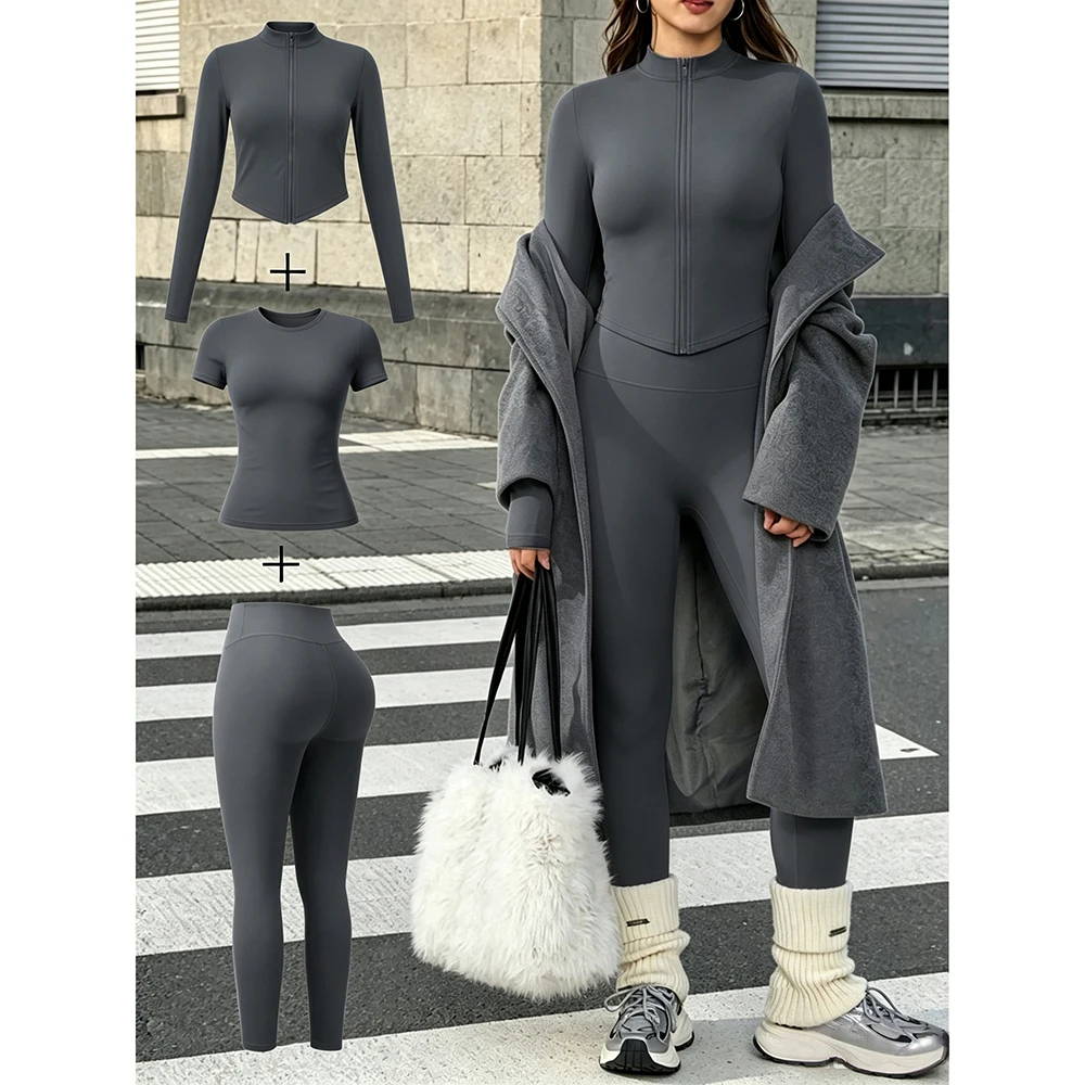 3PCS Seamless Yoga Set Gym Workout Suits Athletic Wear Women Legging Fitness Bra Top Long Sleeve Sports Suits Sportswear