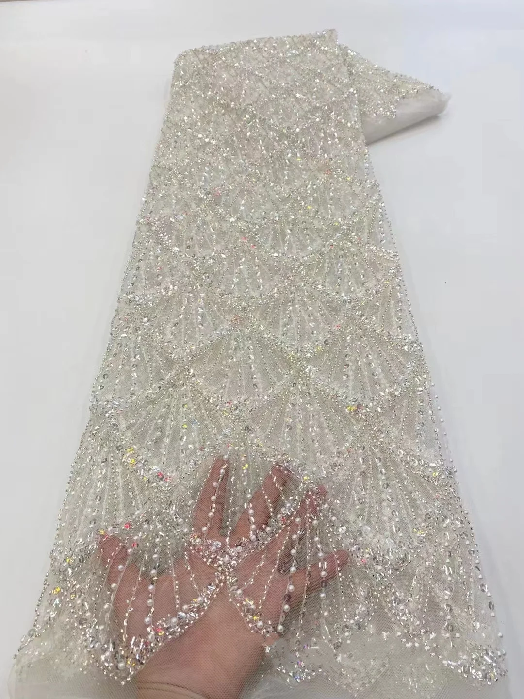 Custom Made Evening Party Gown Mesh Dress Sequin Tube Fabric Beaded Sector Embroidered Diamond Material Accessories