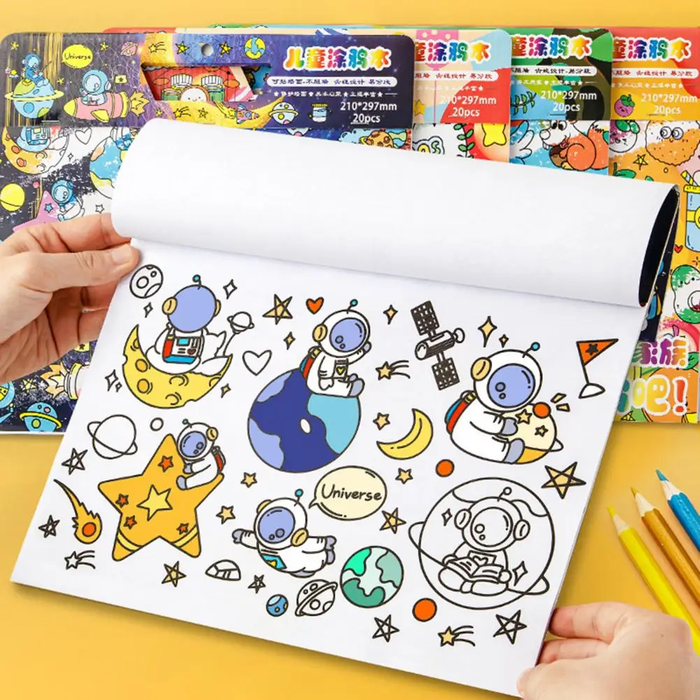 Kertas gambar cat air anak buku mewarnai dengan pegangan pola astronot anak cat air buku grafiti persediaan alat tulis
