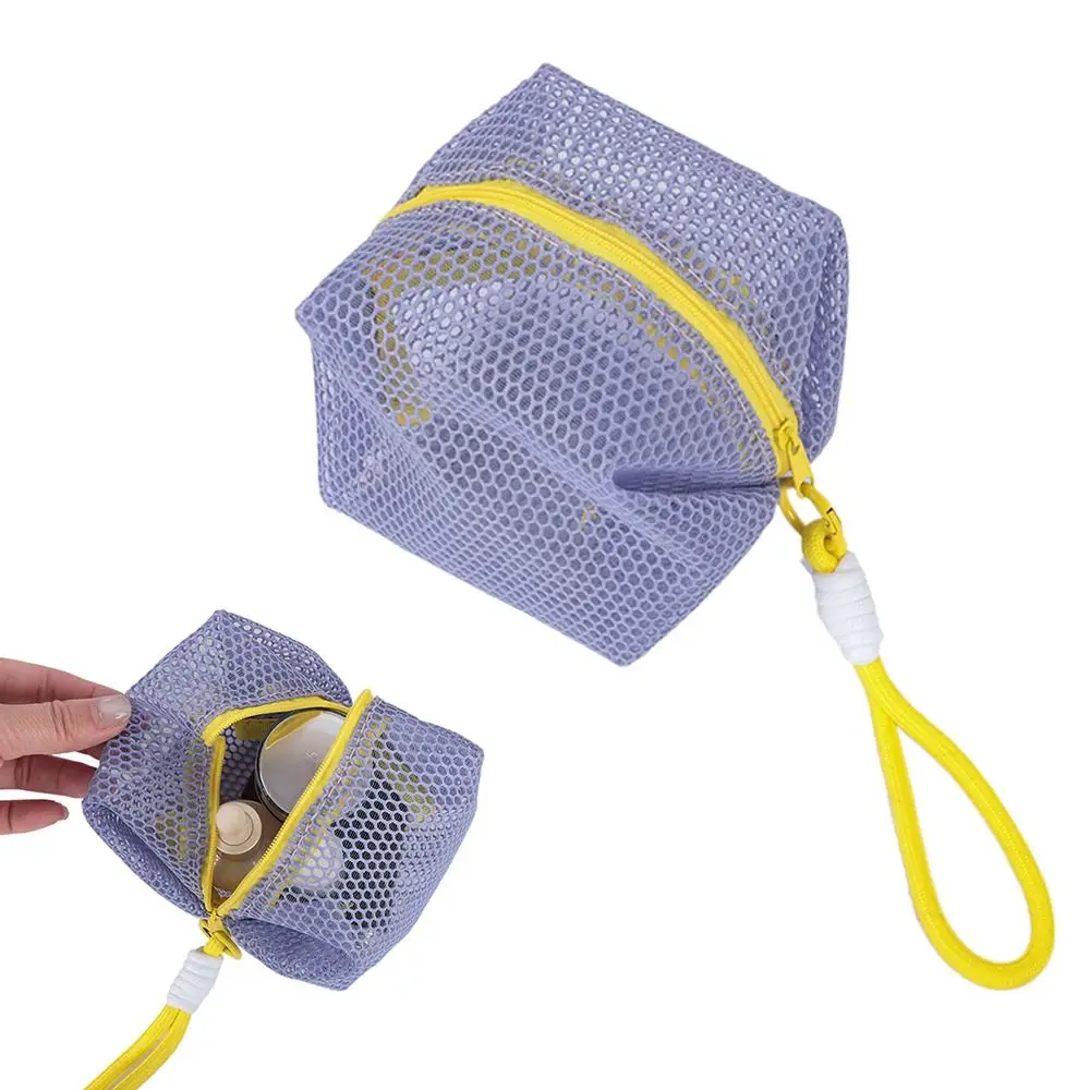 with Handle Mesh Cosmetic Bag Square Shape Small Capacity Travel Toiletry Pouch Multi-Purpose Portable Mini Makeup Pockets
