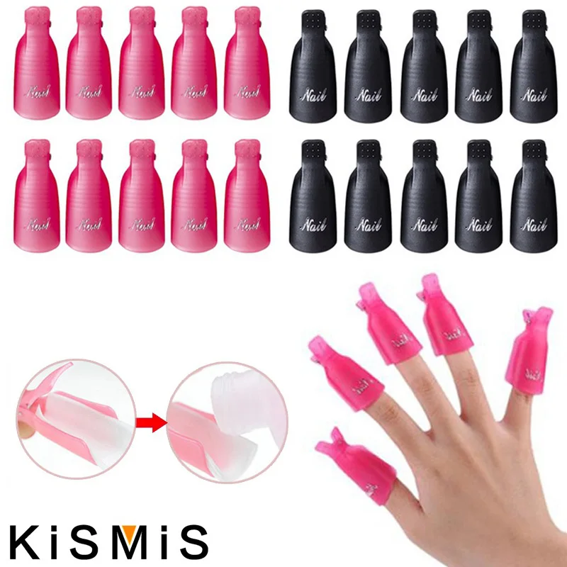 10Pcs/Bag Colorful Acrylic Nail Art Soak Off Cap Clips Nails Cleaning Manicure UV Gel Polish Soak off Wrap Tools For Finge