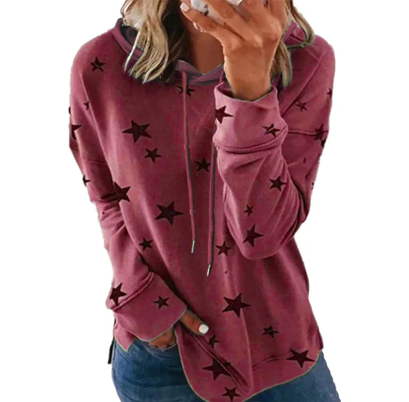 New autumn and winter sweatshirts for European and American women star print tops loose large size hooded sweatshirts for wome